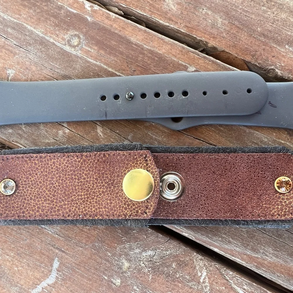 Brown glittery Leather on off black leather Apple Watch band
